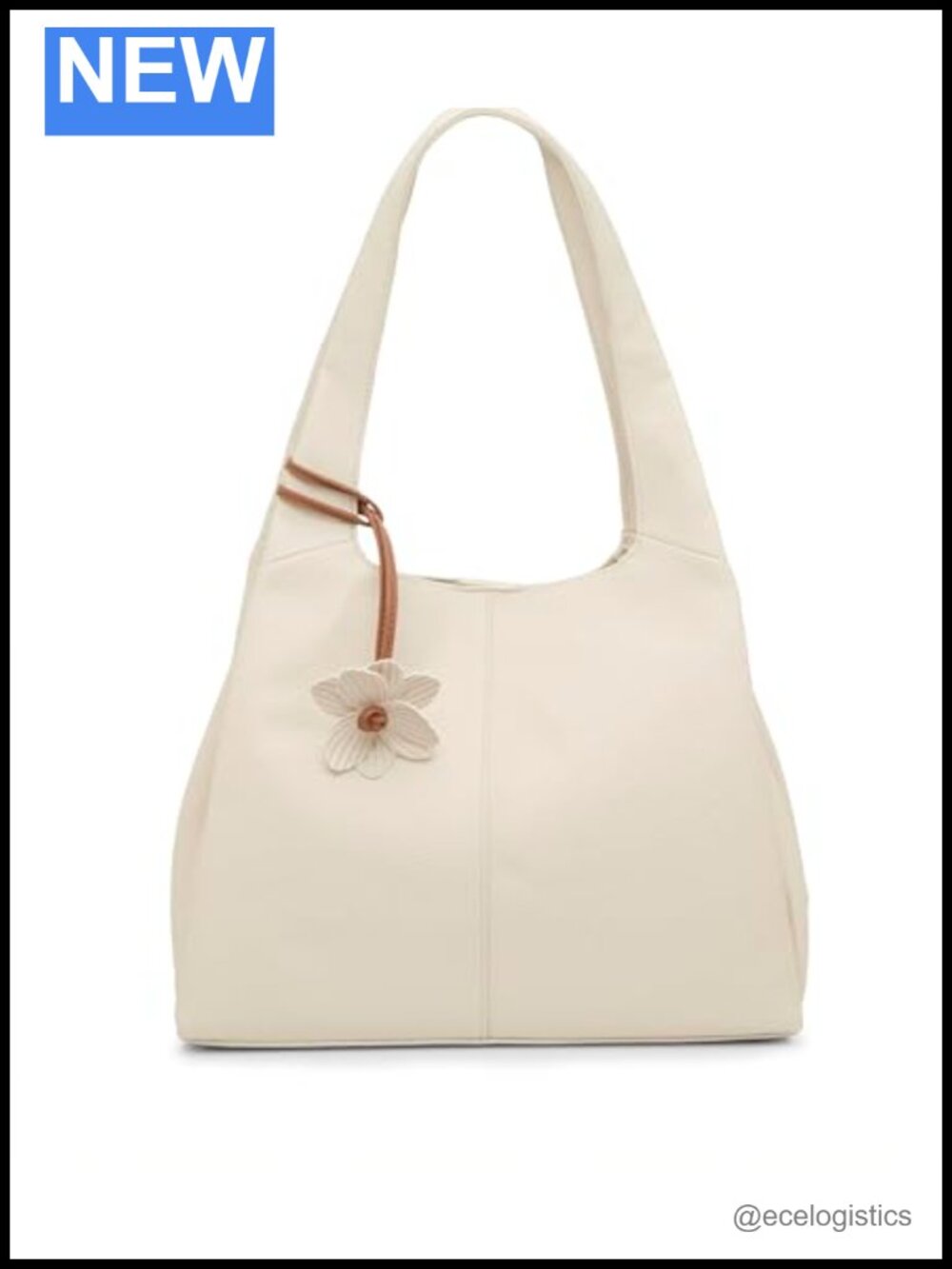 Faux Leather Floral Charm Tote Shoulder Bag
